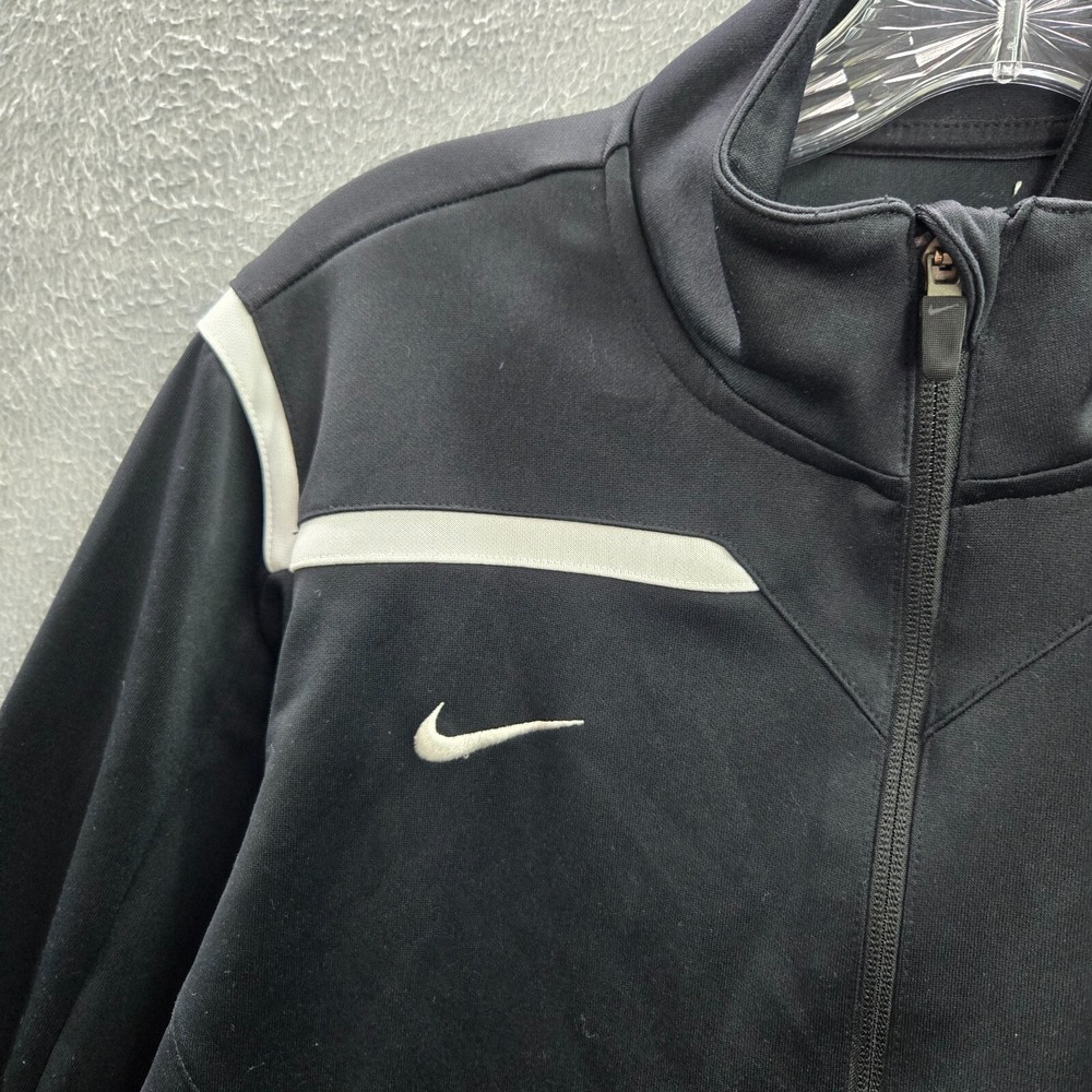 Nike Women Jacket Large Black Track Logo Swoosh Embroidered Pockets‎ Full Zip - Picture 4 of 12